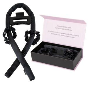 KAV Shadow Black Heatless Curling Rod Set - Pure Mulberry Silk Hair Roller 4pcs
